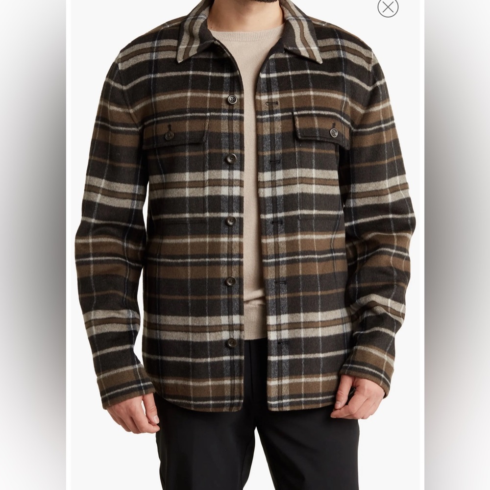 Vince Windowpane Plaid Wool Blend Shirt Jacket